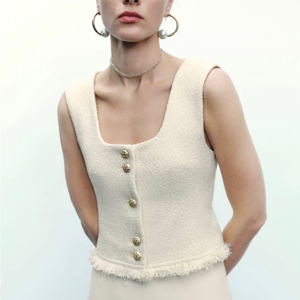 Tweed U-Neck Vest